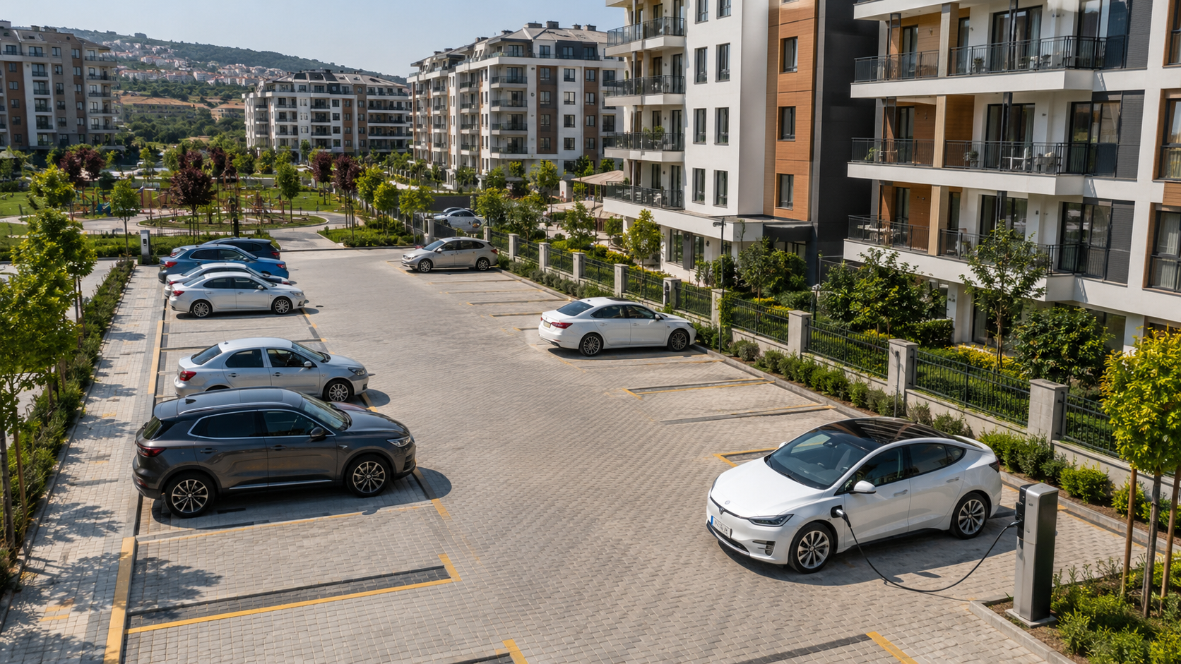 Apartman sitesi otoparkında elektrikli araç şarjı