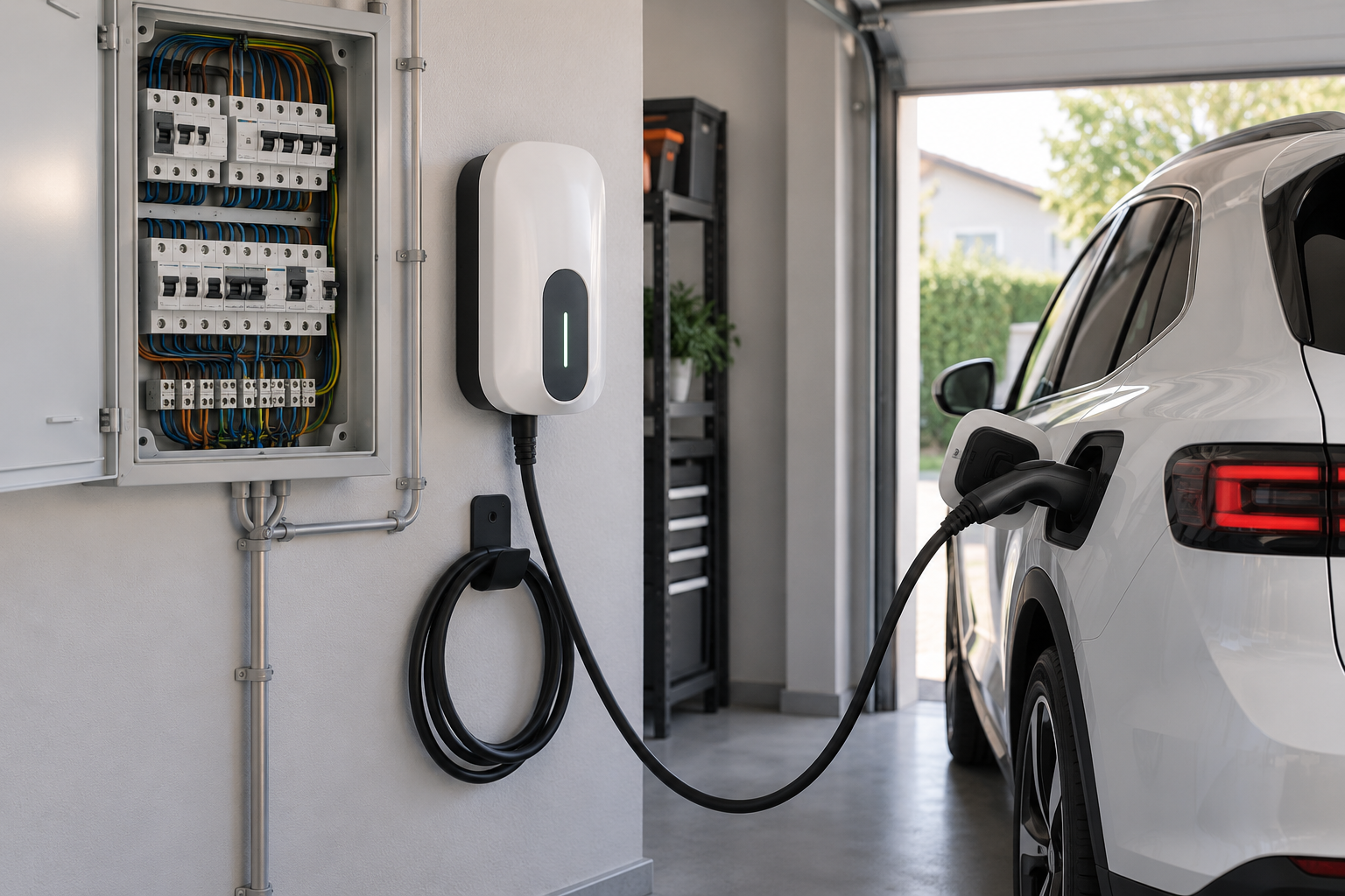 Wallbox kurulumu ve kaçak akım koruması bulunan elektrik panosu