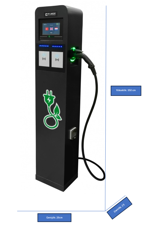 POWER ELEKTRONİK 2*11 22 KW AC ÇİFT ÇIKIŞLI KABLOLU TİCARİ ARAÇ ŞARJ İSTASYONU