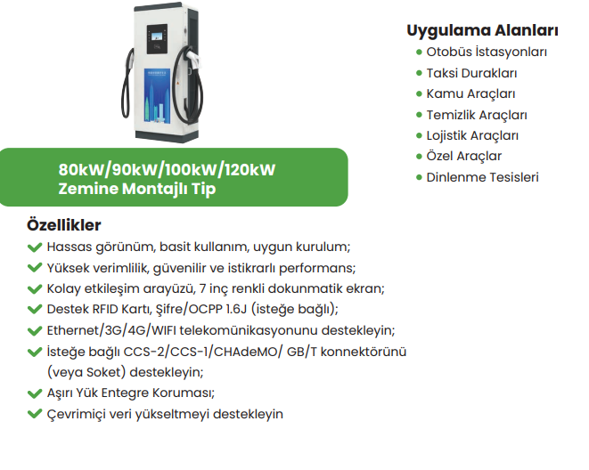 HIZZLAN 100 KW DC HIZLI ÇİFT ÇIKIŞLI ZEMİNE MONTE KABLOLU TİCARİ ARAÇ ŞARJ İSTASYONU