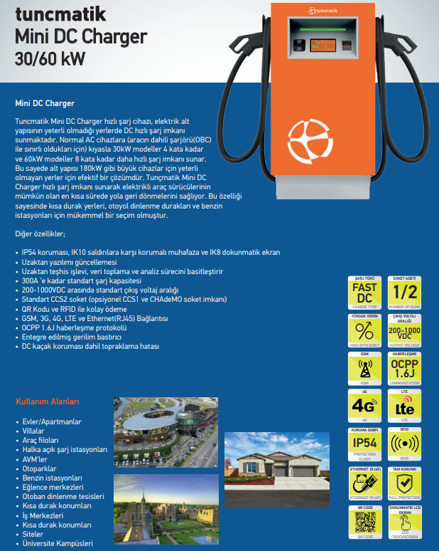 TUNÇMATİK MİNİ CHARGER 30 KW DC HIZLI TİCARİ ARAÇ ŞARJ İSTASYONU