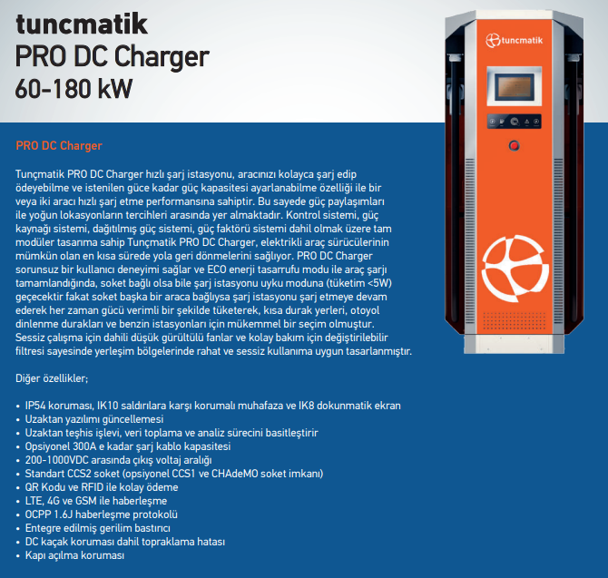 TUNÇMATİK PRO CHARGER 120 KW DC HIZLI TİCARİ ARAÇ ŞARJ İSTASYONU