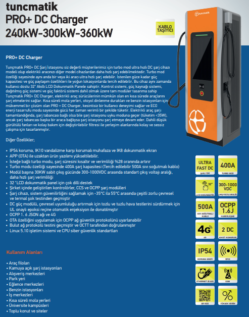 TUNÇMATİK PRO CHARGER 360 KW DC HIZLI TİCARİ ARAÇ ŞARJ İSTASYONU
