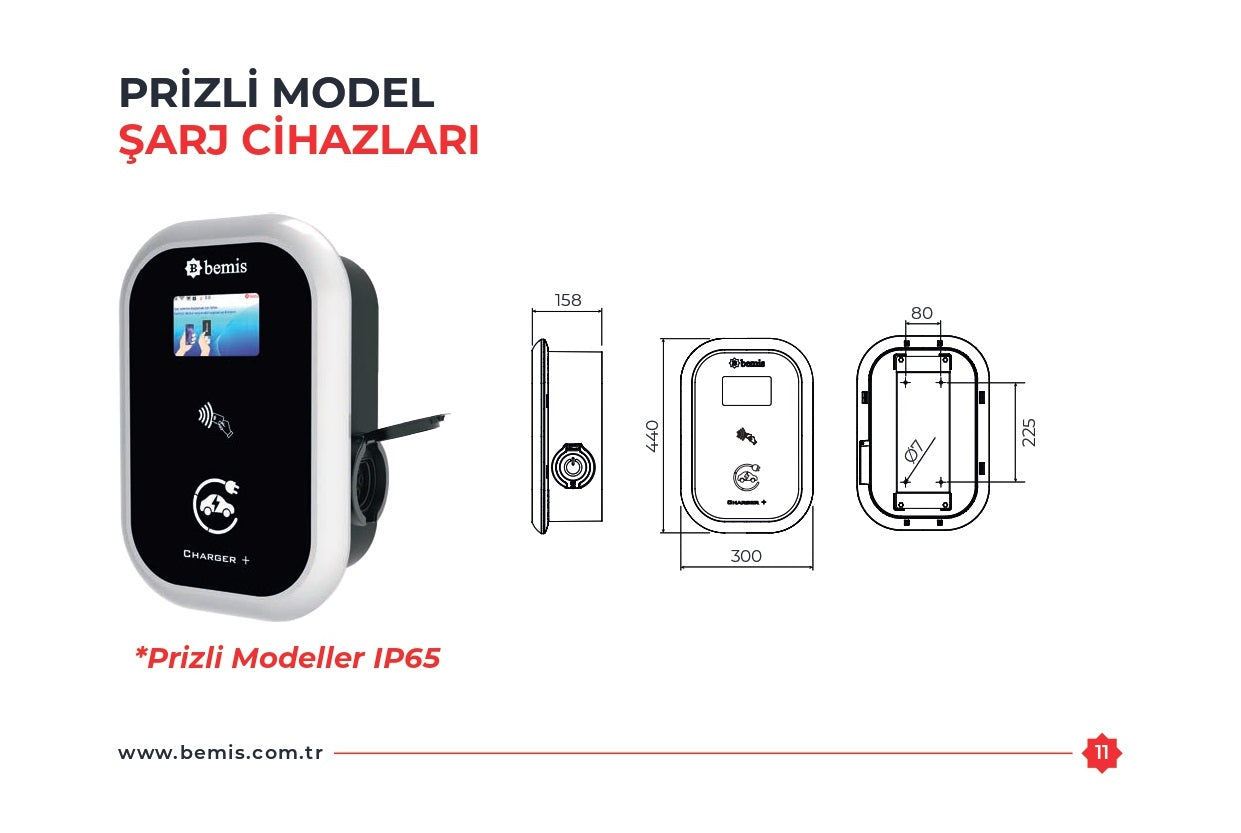 BEMİS MODEL 3 (BEV-3516-4304) 22 KW AC TİP 2 SOKETLİ TİCARİ ARAÇ ŞARJ İSTASYONU
