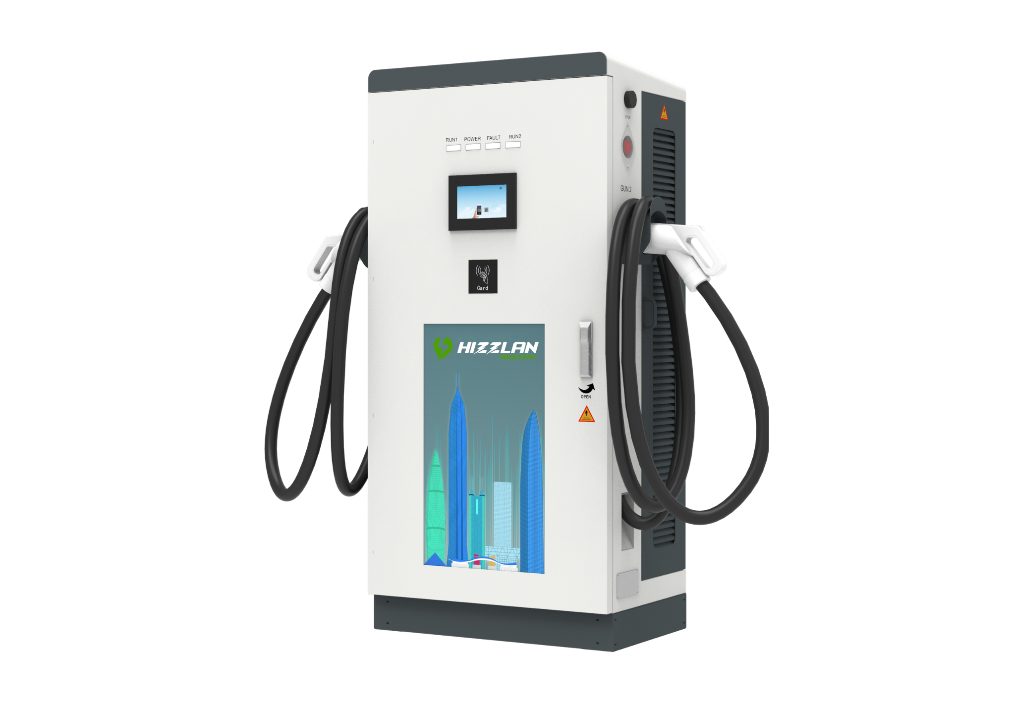 HIZZLAN 240 KW DC HIZLI ÇİFT ÇIKIŞLI ZEMİNE MONTE KABLOLU TİCARİ ARAÇ ŞARJ İSTASYONU